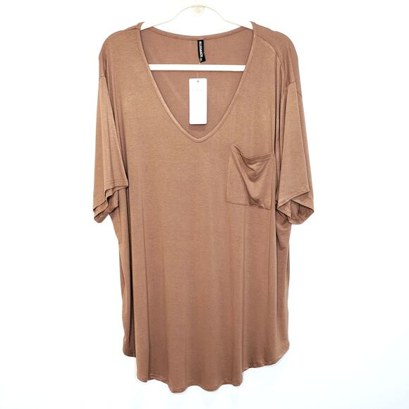 2 New Allegrace Womens 3X Shirts Tops Plus Size Short Sleeve Tan Yellow - Picture 2 of 11